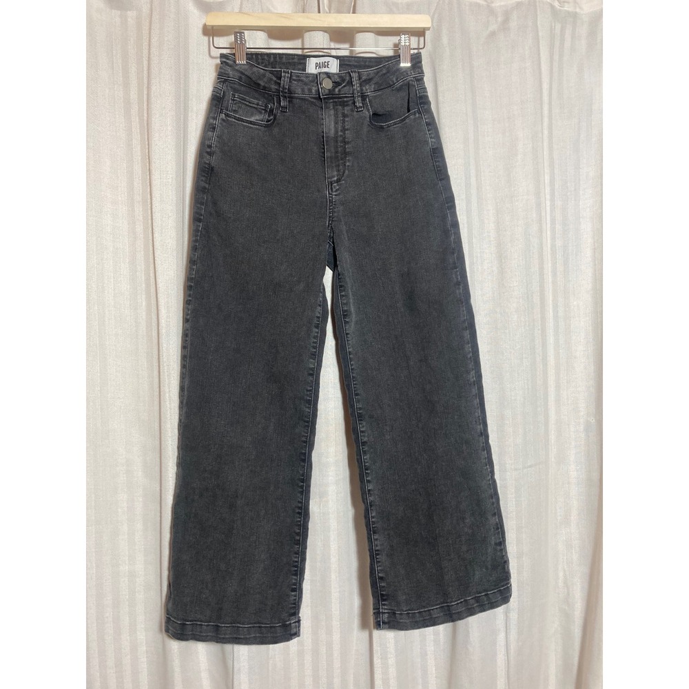 Paige Genesee Crop Jeans Kryptonite Black Wide Leg High Rise Denim 26 Minimalist